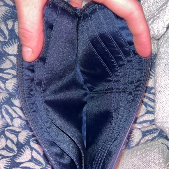 Coach Colorblock Leather Daisy Spectator Zip Wallet Wristlet Blue & White - Picture 4 of 5